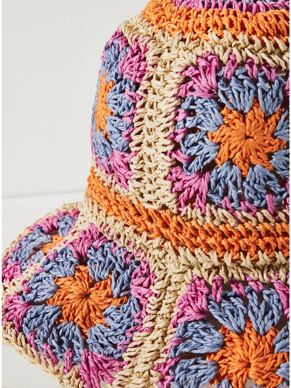 Anthropologie Crochet Granny Square Bucket Hat Pastel Boho Festival Sun Hat - Picture 5 of 7